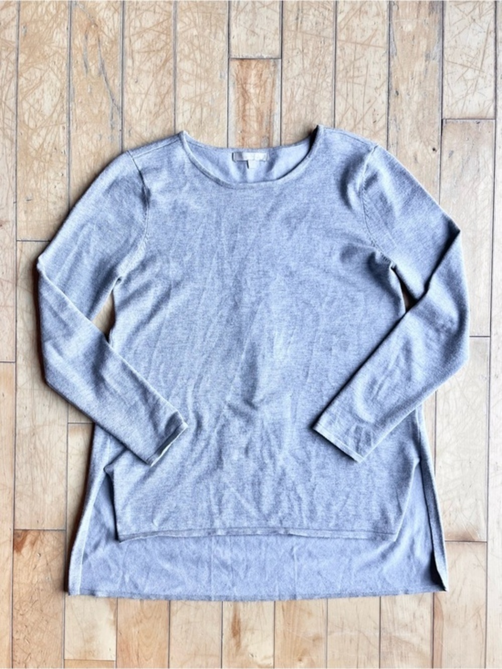 Joan Vass Studio Knit Gray High-Low Split Hem Tunic Sweater Size Small